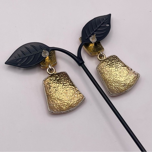 Vintage Bold Burnt Orange and Gold Geometric Dangle Pierced Earrings - Picture 7 of 10